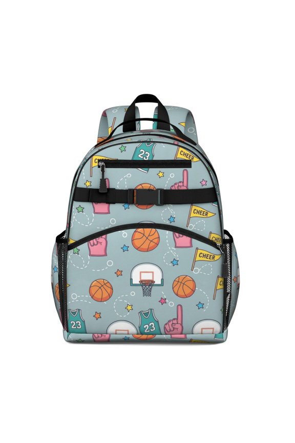 Basketball and Jersey Gray Pattern Backpack for School, Cute School Bag with Adjustable Shoulder Straps and Padded Back, 15.25"x11.5"x5.25"