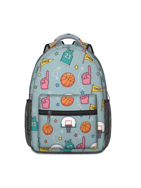 Basketball and Jersey Gray Pattern Backpack for School, Cute School Bag with Adjustable Shoulder Straps and Padded Back, 15.3"x11"x6.7"