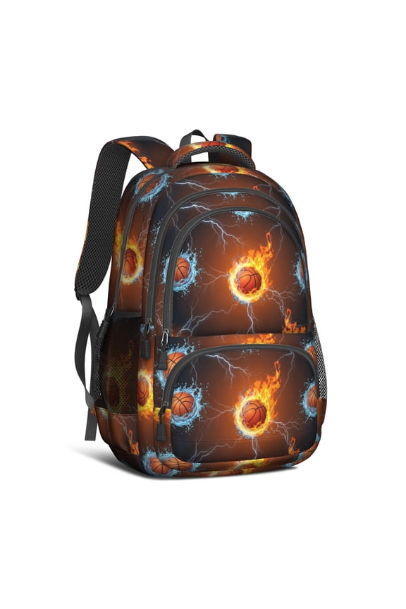 Basketball and Lightning Black Pattern Cute School Backpack Bag with Padded Back and Adjustable Shoulder Straps 16.9 X 12.6 X 5.9 Inches