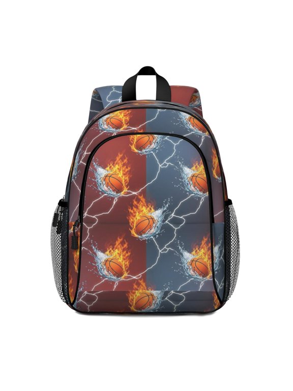 Basketball and Lightning Red Pattern Backpack for School, Cute School Bag with Adjustable Shoulder Straps and Padded Back, 15"x11.42"x5.5"