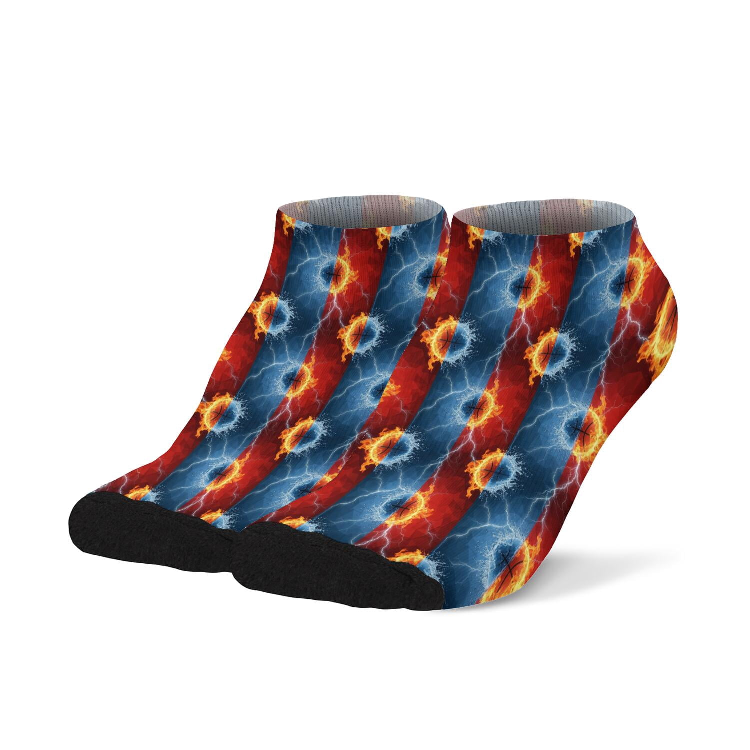 Red Basketball Sign Basketball and Lightning Red Pattern Men's Ankle Socks, Low Cut Workout ...