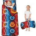 thumbnail image 1 of Basketball and Lightning Red Pattern Teens Toddler Nap Mat with Pillow, Sleeping Mat Bag for Preschool Daycare 60"x20", 1 of 6