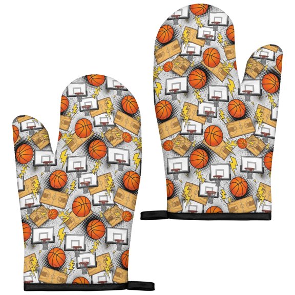 Basketball and Lightning White Pattern Cute Oven Mitts 2-Pack Set, Heat Resistant Kitchen Gloves for Oven, 7.7"x12"