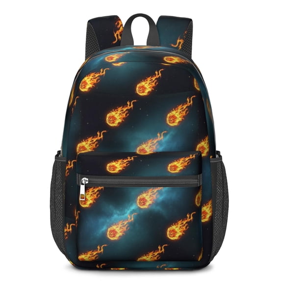 Basketball and Meteor Teal Pattern 17" Waterproof Oxford School Backpacks for Teens, S-Shape Padded Straps, for School, Travel, Hiking, Camping