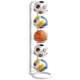thumbnail image 1 of 4-Tier Storage Rack, White Iron Vertical Ball Holder, 35.2 x 9.45 in Space-Saving Sports Ball Organizer, Stable Freestanding Display Shelf for Basketball, Football, Volleyball Organization, 1 of 8