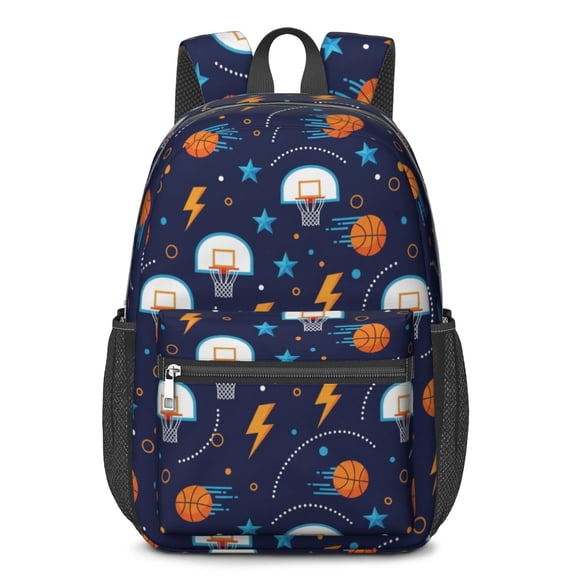 Basketball and Star Navy Pattern 17" School Backpacks for Teens,Waterproof Oxford Fabric,S-Shape Padded Straps for School,Travel,Hiking,Camping