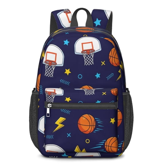 Basketball and Star Navy Pattern 17" School Backpacks for Teens,Waterproof Oxford Fabric,S-Shape Padded Straps for School,Travel,Hiking,Camping