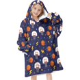 thumbnail image 1 of Basketball and Star Navy Pattern Flannel Blanket Hoodies for Teens ,Teens Oversize Sherpa Wearable Hooded Blanket Sweatshirt with Super Pockets, 1 of 6