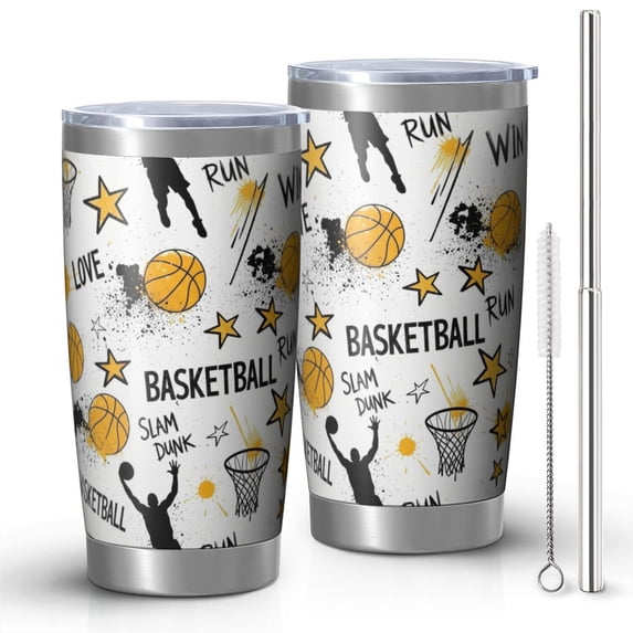 Witite Pattern Basketball and Star White Pattern OneSize Car Tumbler 1 Pack, Vacuum ...