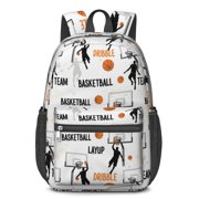 Basketball and Text White Pattern 17" Waterproof Oxford School Backpacks for Teens, S-Shape Padded Straps, for School, Travel, Hiking, Camping