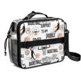thumbnail image 1 of Basketball and Text White Pattern Insulated Lunch Bag with Shoulder Strap and Bottle Holder,Bento School Lunch Bag Box,11x9.5x3.5 Inches, 1 of 5
