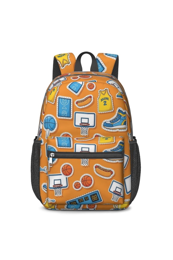Basketball and Trophy Orange Pattern 17" School Backpacks for Teens,Waterproof Oxford Fabric,S-Shape Padded Straps for School,Travel,Hiking,Camping
