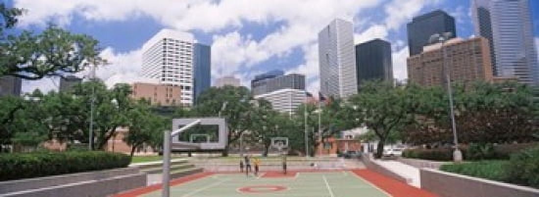 Basketball court with skyscrapers in the background Houston Texas USA Canvas Art - Panoramic Images (18 x 7)