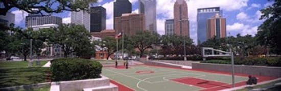 Basketball court with skyscrapers in the background Houston Texas USA Canvas Art - Panoramic Images (36 x 12)