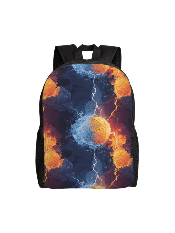 Basketball in flames Backpack with 15 Inch Laptop Compartment,Water-Resistant Daypack, Large Capacity Backpack with Adjustable Breathable Shoulder Straps for Daily Use Travel Gym