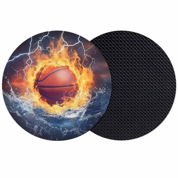Basketball on Fire Coasters for Drinks,Absorbent Non Slip Rubber Drink Coasters Set of 2 for Cup,Table,Bar,Home Decor, Water And Lightning