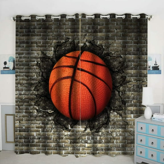 Basketball on The Brick Window Curtain Blackout Panels - Thermal Insulated & Light Blocking - 42W x 84L inch (Set of 2)