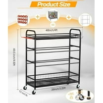 Basketball rack, garage toy organizer, multifunctional sports equipment garage organizer, outdoor ball organizer with baskets, hooks and wheels, ball rack for indoor/outdoor use