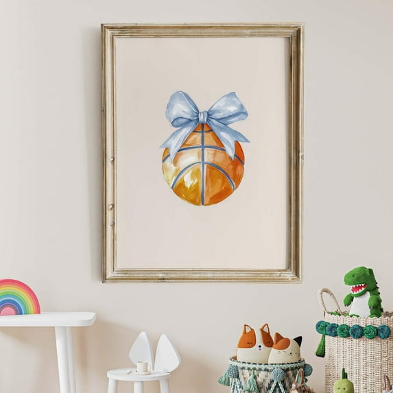 Basketball with Blue Bow Poster Wall Art Coquette Sport Boy Girl Basketball Print Girly Athlete Decor Gift, Size 12x18 UNFFRAMED F03.1.7l1380
