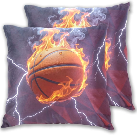 Basketball with Flame Lightning Throw Pillow Covers Pillowcases 18 x 18 Inch Home Decor 2 Packs for Bedroom Sofa