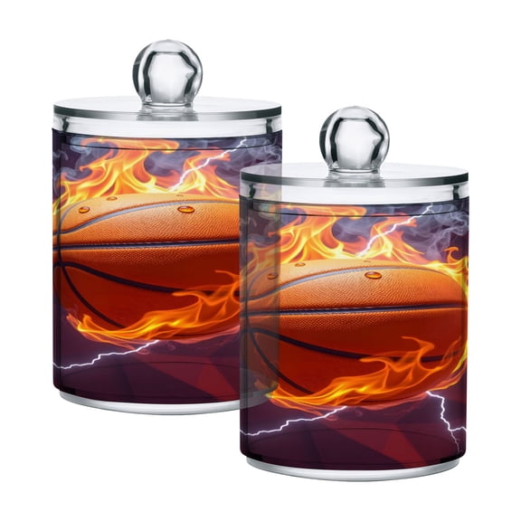 Basketball with Flame Lightning Translucent Plastic Cans Storage Canisters with Lid Set of 2