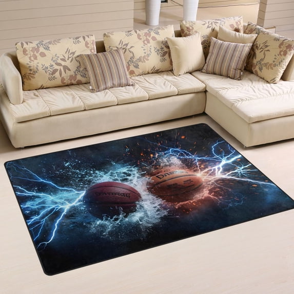 Basketball with Lightning Area Floor Mats Non-Slip Rugs Soft Doormat 31 x 20 inch Carpet for Living Dining Room Bedroom Decorative