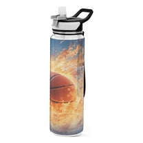 Basketball with Snow and Fire 32oz Water Bottles with Straw Tritan Leakproof Sports Bottle BPA Free Clear for Fitness Gym Swimming Cycling