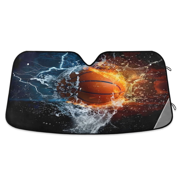Basketball with Water Car Windshield Sun Shade Foldable Car Front Window Visor Heat and UV Protection 53x23.5
