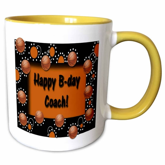 3drose, Basketballs, B-day Coach, 15oz Two-tone Yellow Mug
