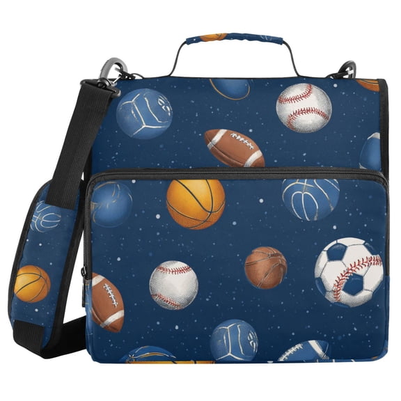 Basketballs Footballs Rugby Baseballs Sports Binder Bag with Shoulder Strap 3 Ring Zipper Binder File Folder Document Storage