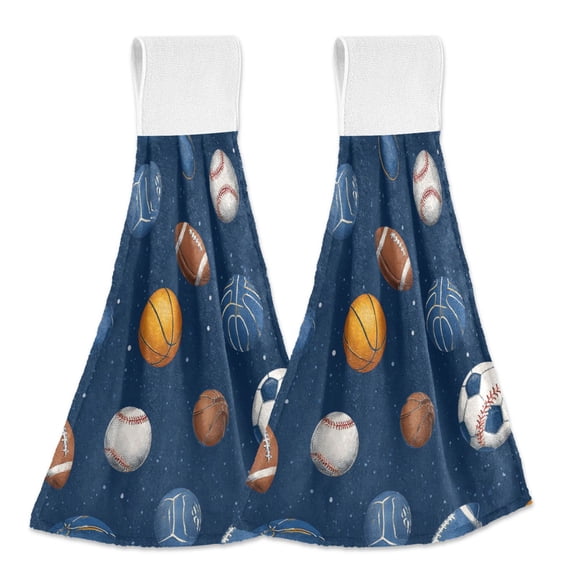 Basketballs Footballs Rugby Baseballs Sports Hanging Towels with Loop Hand Towels Nylon Fastener Tape Design Dish Cloths 2 Pieces