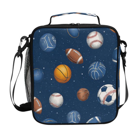 Basketballs Footballs Rugby Baseballs Sports Insulated Lunch Bag Reusable Lunch Box Lunch Container with Straps