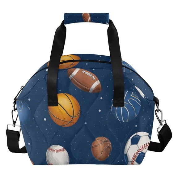 Basketballs Footballs Rugby Baseballs Sports Insulated Lunch Bag Reusable Quilted Lunch Box Waterproof Leakproof Lunch Container