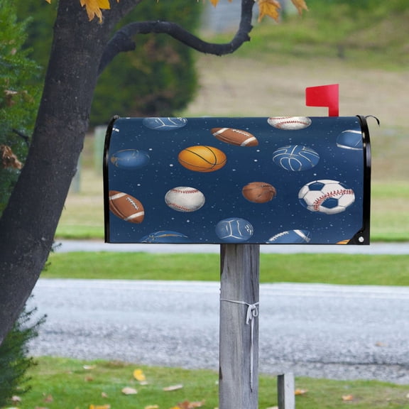 Basketballs Footballs Rugby Baseballs Sports Magnetic Mailbox Cover Rust Protection Yard Decor 20.7" x 18.03"