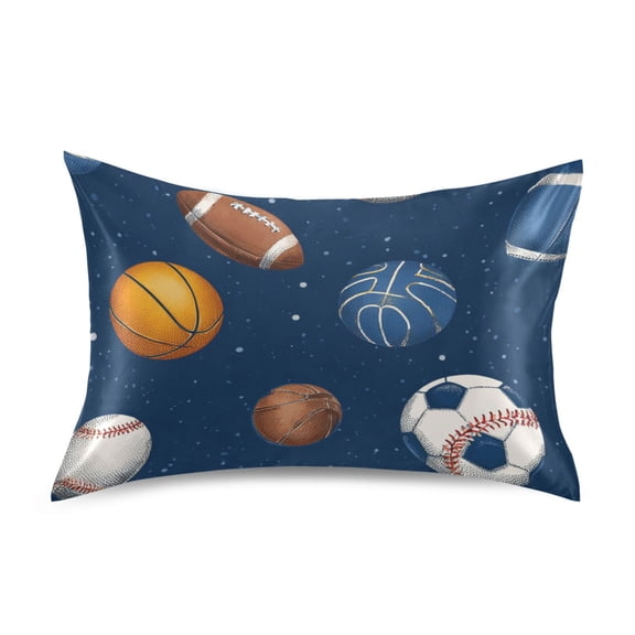 Basketballs Footballs Rugby Baseballs Sports Satin Pillowcase Envelope Design Pillow Covers 1 Pack King Size 20" x 40"