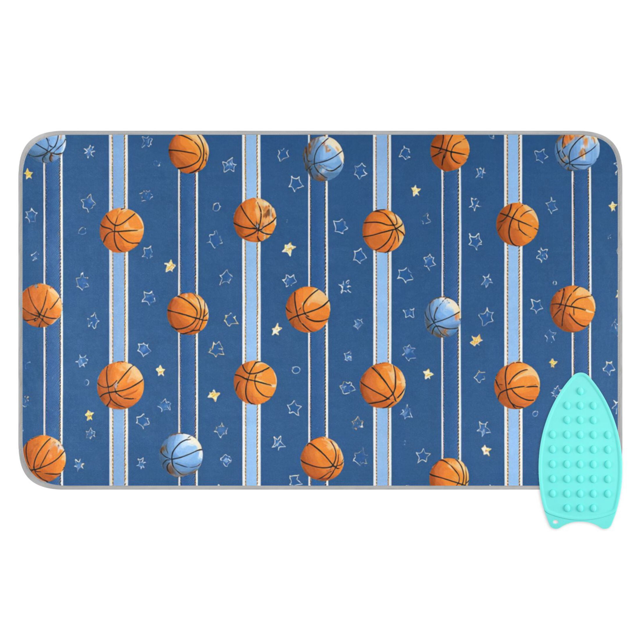 Basketballs Stars Stripes Ironing Mat Blanket Portable Travel Ironing Pad Heat Resistant Pad 47.2" x 27.6”
