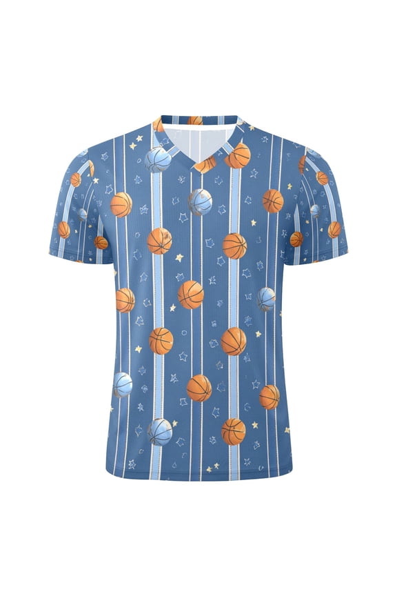 Basketballs Stars Stripes Men's Sports Jerseys Athletic T-Shirt Football Referee Short Sleeves Shirt M