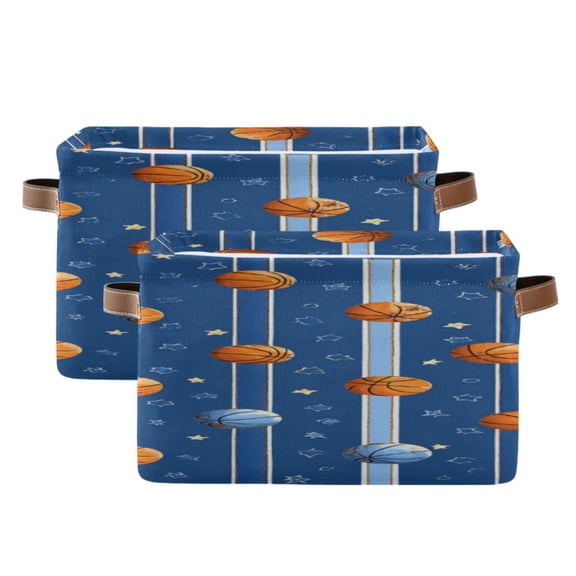 Basketballs Stars Stripes Square Storage Bins with Handles Collapsible Containing Box 2 Packs