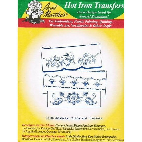 Baskets, Birds and Blossoms Aunt Martha's Hot Iron Embroidery Transfer