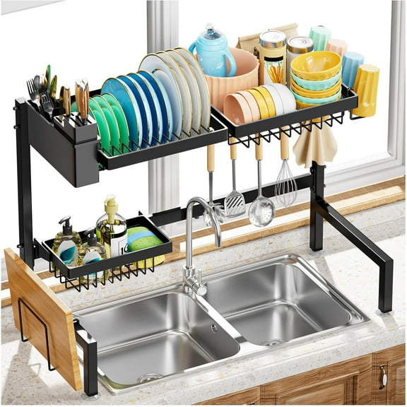 Baskets Over The Sink Dish Drying Rack, Extendable Large Capacity Sink Rack, Metal Drying Rack Saving Space,for Most Sinks