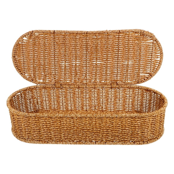 SOPOTUTU Vintage Oval Rustic Woven Storage Bin Brown PP Metal Decorative Organizer Box Home Use