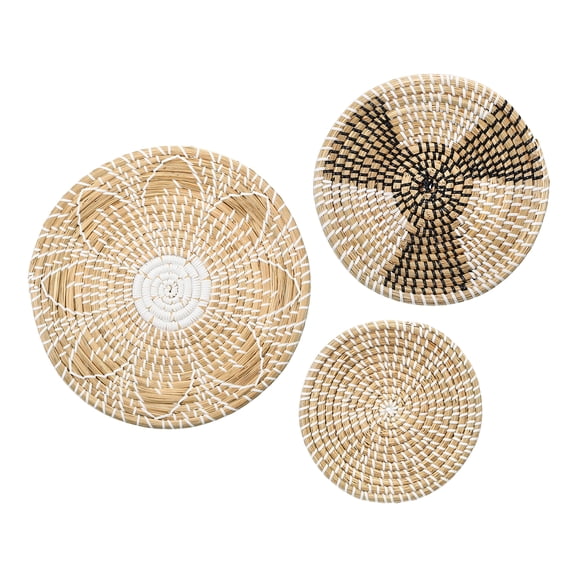 Baskets for Wall Decor, Bohemian Wall Basket Decor Set , Straw Wall Hanging Decor, Wicker Wall Decor (3pcs)