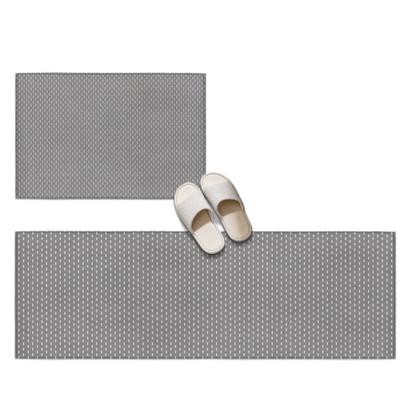 Basketweave 2 Pieces Non-Slip Kitchen Mat Set, Rustic Minimalist Gray Woven Dashes Textured Soft Door Mat with Rubber Backing, Dirtproof Rugs for Entrance Doorway, 23.6x35.4in+23.6x70.9in