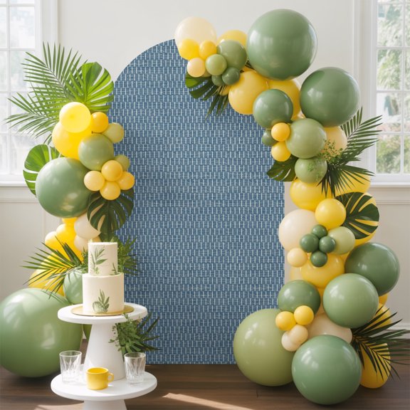 Basketweave Arch Backdrop Cover, 4FT, Rustic Minimalist Denim Blue Woven Dashes Textured Spandex Arch Covers Double-Sided Backdrop for Wedding Birthday Party Photo Background Decoration