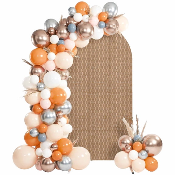 Basketweave Arch Backdrop Cover 6.6 FT, Rustic Minimalist Brown Woven Dashes Textured Wedding Arch Cover Stretchy Backdrop Stands Covers for Birthday Party Ceremony Banquet Decor