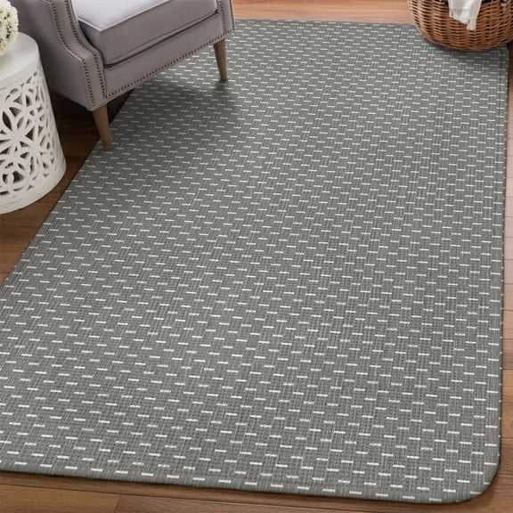 Basketweave Area Rugs for Living Room 5x6, Rustic Minimalist Gray Woven Dashes Textured Washable Area Rug with Non Slip Backing, Stain Resist Linen Carpet for Bedroom, Dining Room, Entryway, Entrance