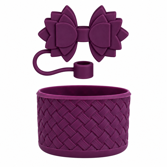 Grit & Grace Basketweave Bottle Boot Set for 40 oz Tumblers, Plum Purple
