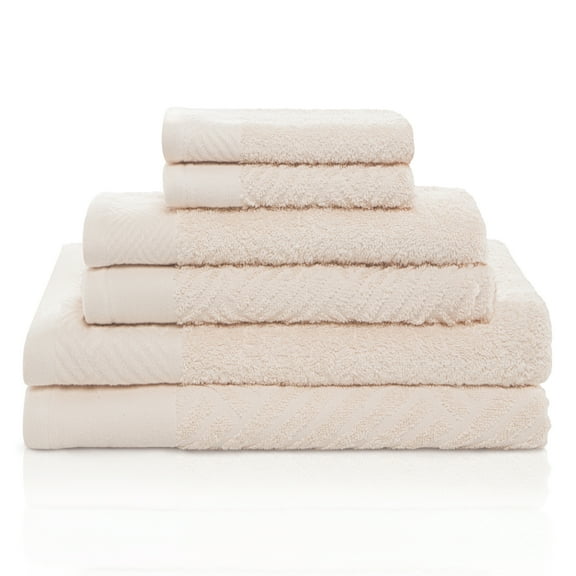 Basketweave Jacquard and Solid 100% Egyptian Cotton Face, Hand, and Bath Towels - 6-Piece, Ivory by Blue Nile Mills