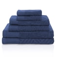 thumbnail image 1 of Basketweave Jacquard and Solid 100% Egyptian Cotton Face, Hand, and Bath Towels - 6-Piece, Royal Blue by Blue Nile Mills, 1 of 4