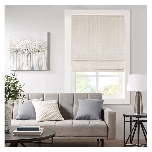 Basketweave Roman Shades 64 Inch Length, Cordless Room Darkening Window Shades, Ivory Thermal Insulated Shades for Privacy, Casual Window Treatments